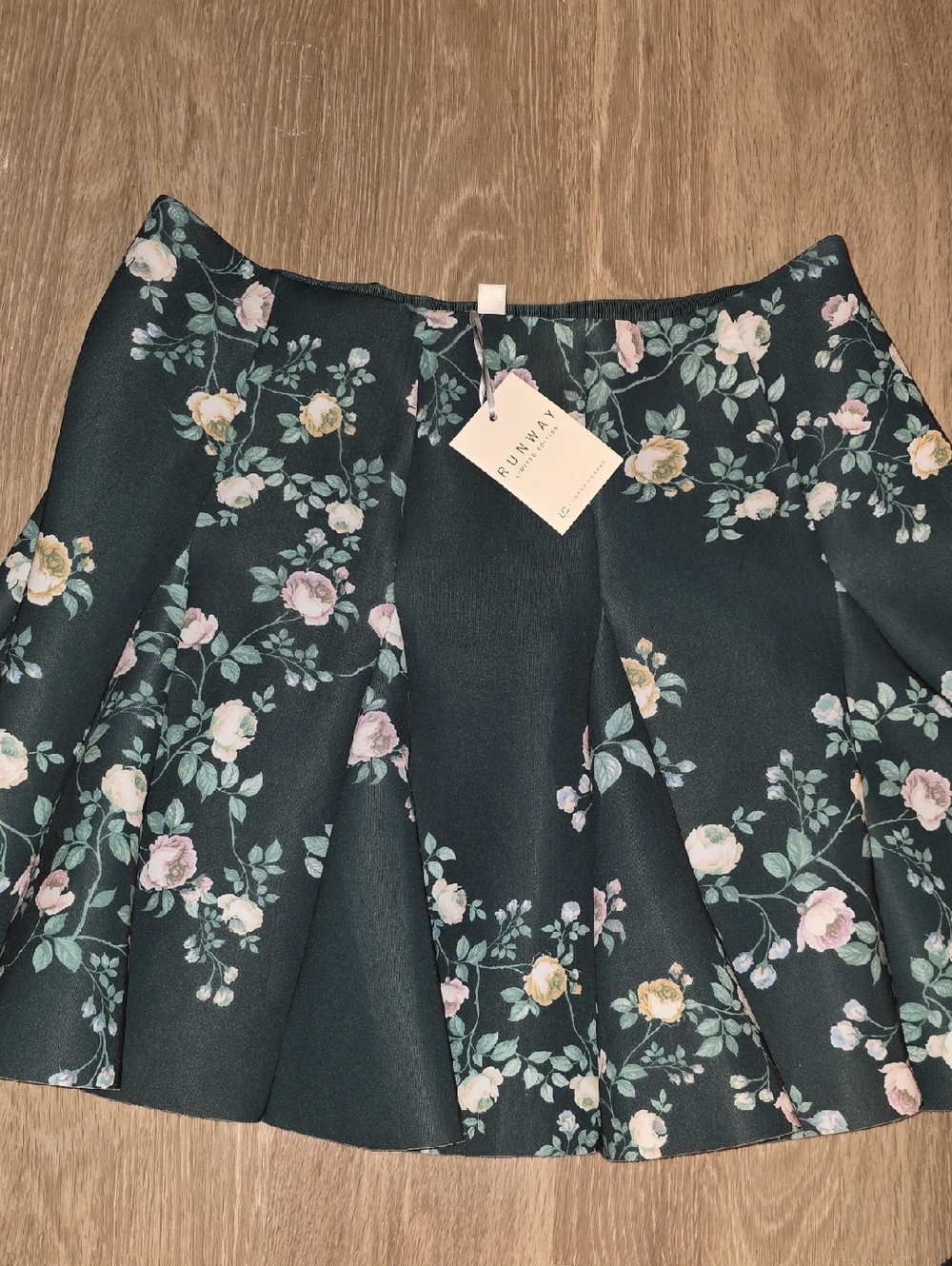 LC Lauren Conrad Dark Green Floral Circle Skirt